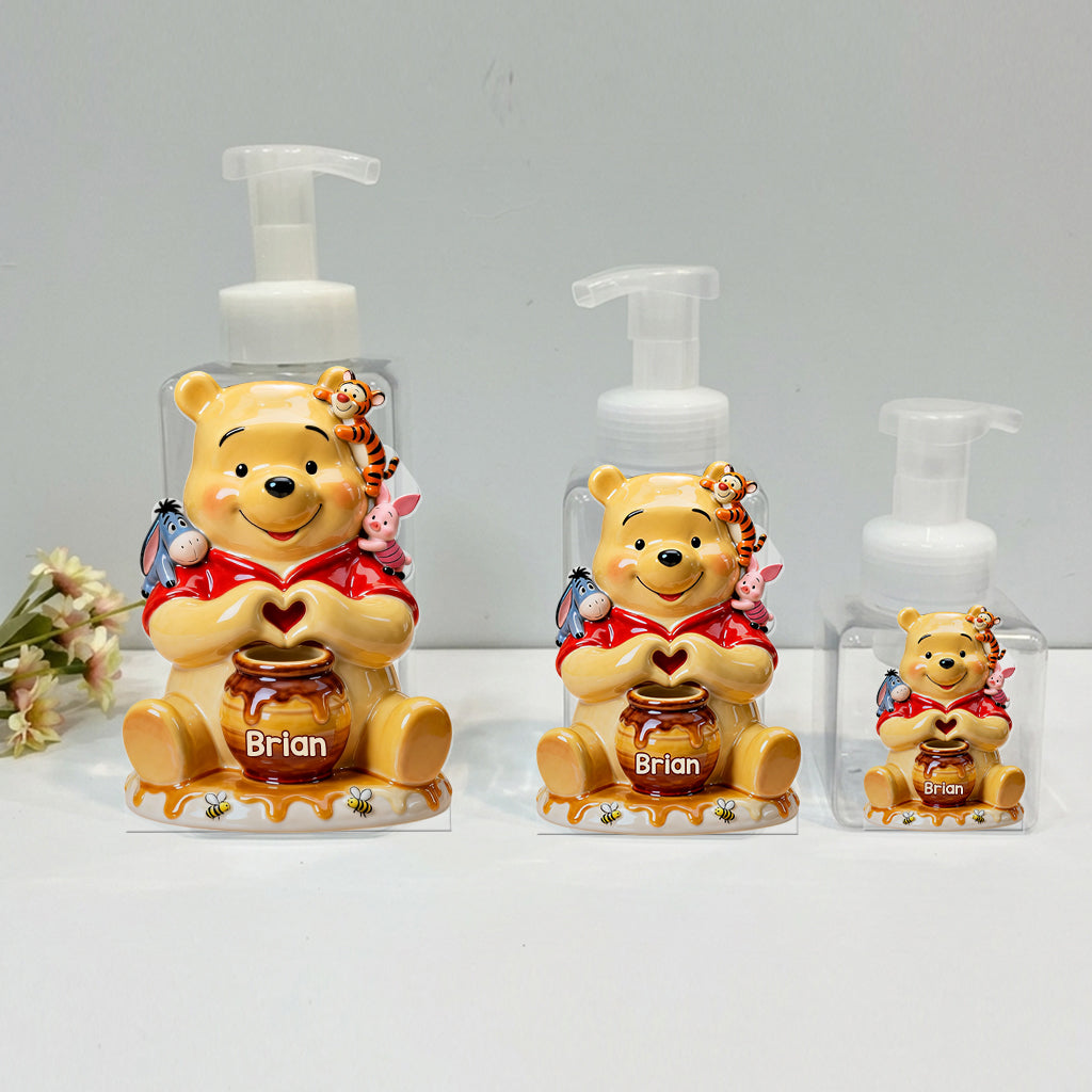 Personalized Yellow Bear Soap Dispenser Custom Name Gift Pump Dispenser GradoCreations
