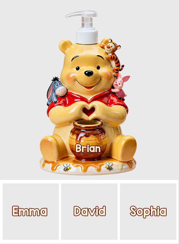 Personalized Yellow Bear Soap Dispenser Custom Name Gift Pump Dispenser GradoCreations