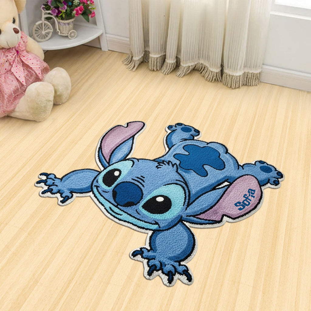 Personalized Blue Alien Tufted Rug Custom Name Gift for Family Tufted Rug GradoCreations