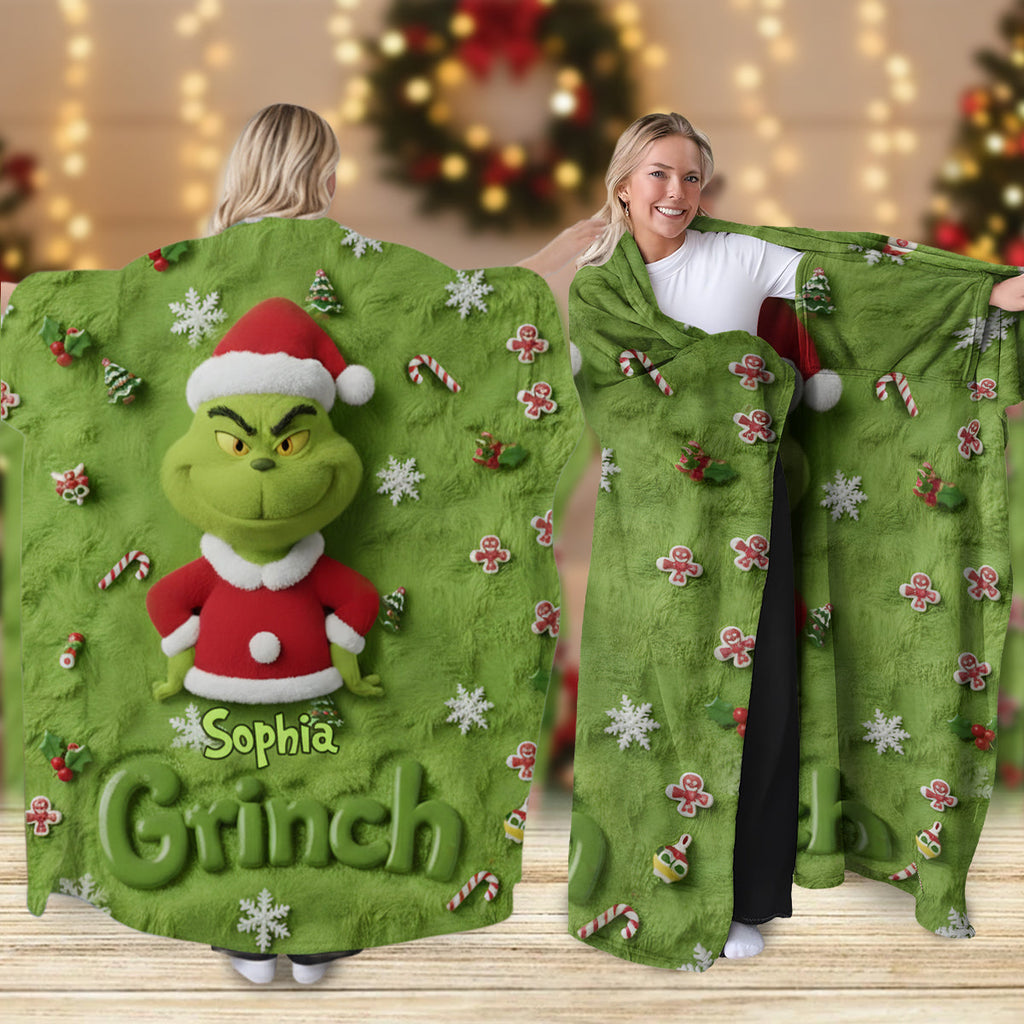 Personalized Grinch Wearable Blanket for Kids & Adults | Christmas Gift Wearable Blanket GradoCreations