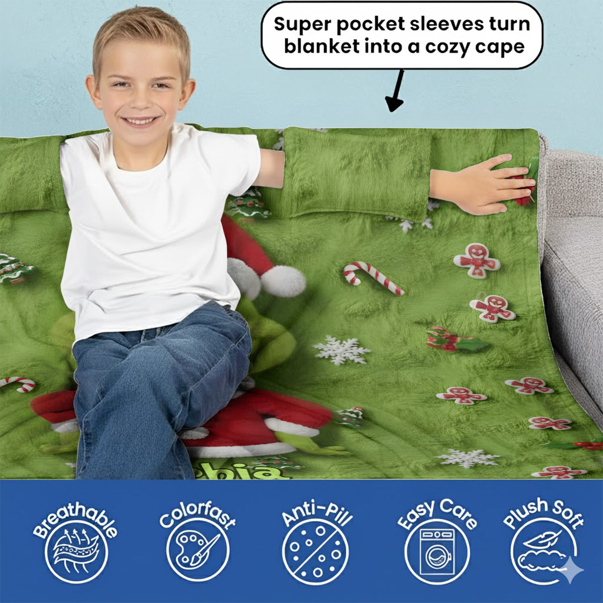 Personalized Grinch Wearable Blanket for Kids & Adults | Christmas Gift Wearable Blanket GradoCreations