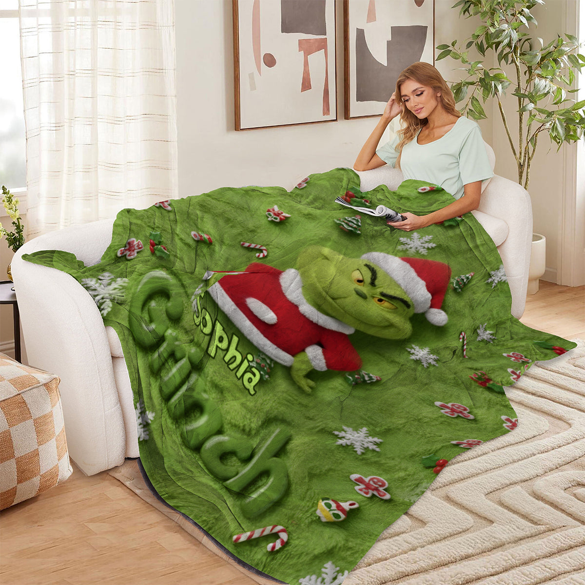Personalized Grinch Wearable Blanket for Kids & Adults | Christmas Gift Wearable Blanket GradoCreations