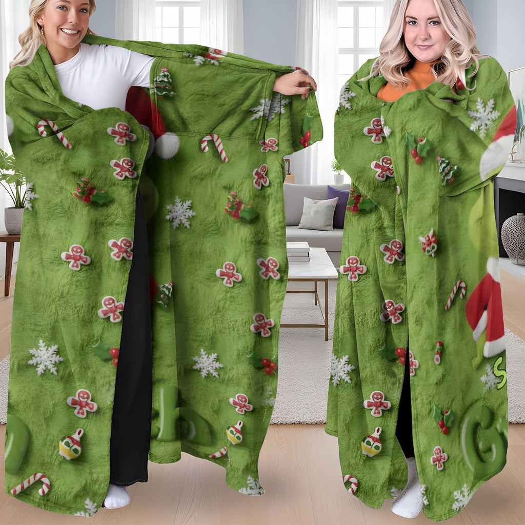 Personalized Grinch Wearable Blanket for Kids & Adults | Christmas Gift Wearable Blanket GradoCreations