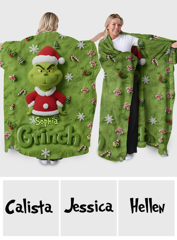 Personalized Grinch Wearable Blanket for Kids & Adults | Christmas Gift Wearable Blanket GradoCreations