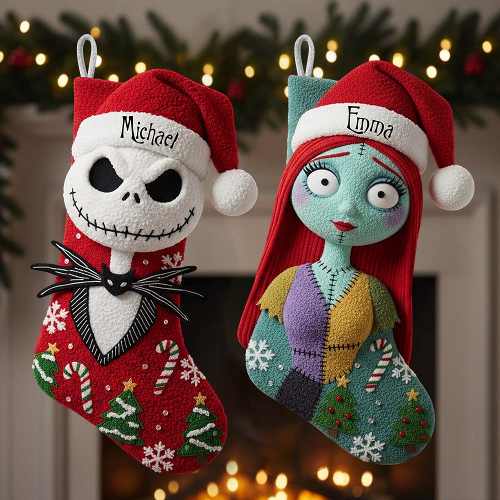 Personalized Nightmare Before Christmas Shaped Stocking for Kids | Custom Name Holiday Decor Shaped Christmas Stocking GradoCreations