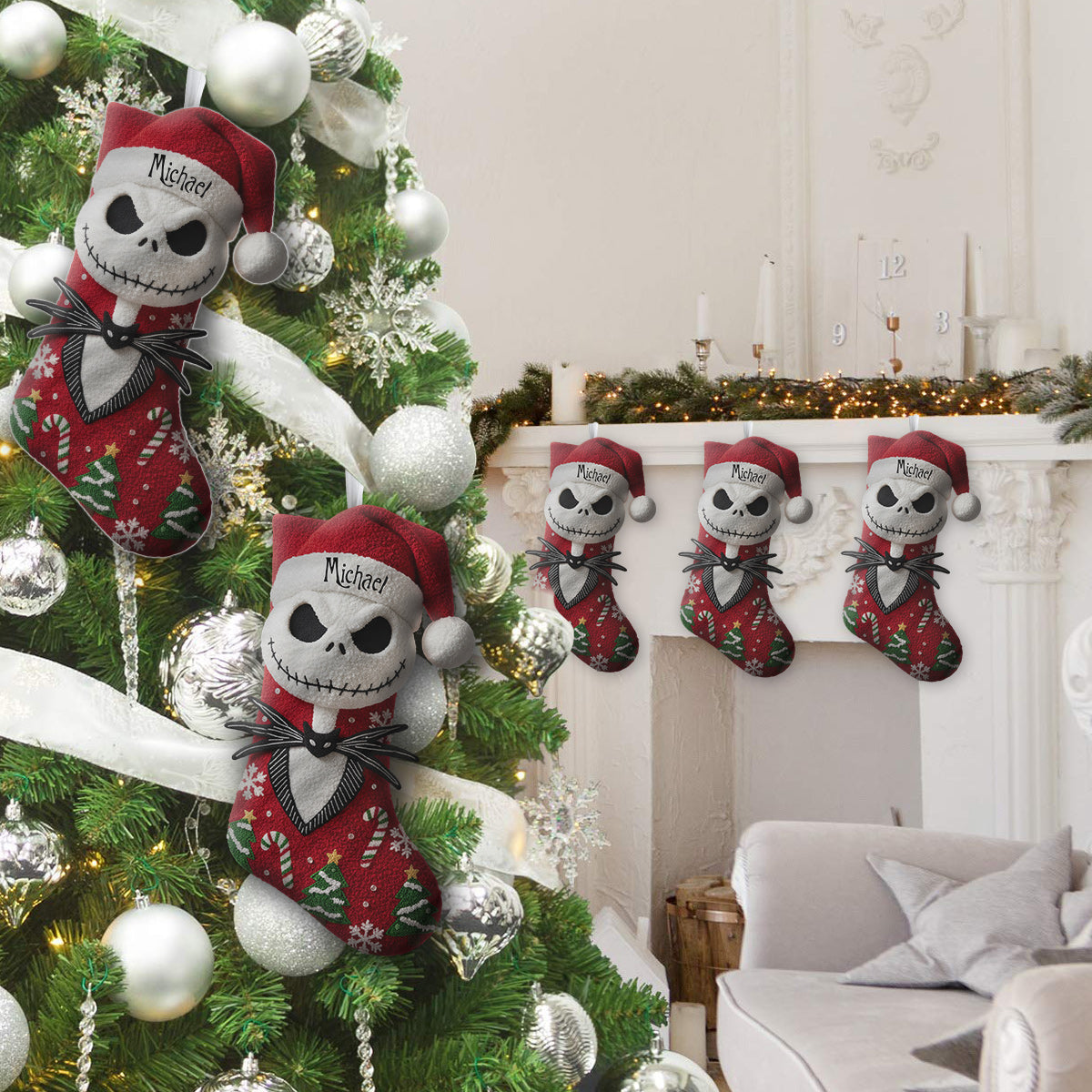Personalized Nightmare Before Christmas Shaped Stocking for Kids | Custom Name Holiday Decor Shaped Christmas Stocking GradoCreations