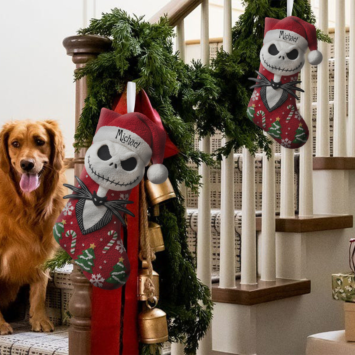Personalized Nightmare Before Christmas Shaped Stocking for Kids | Custom Name Holiday Decor Shaped Christmas Stocking GradoCreations