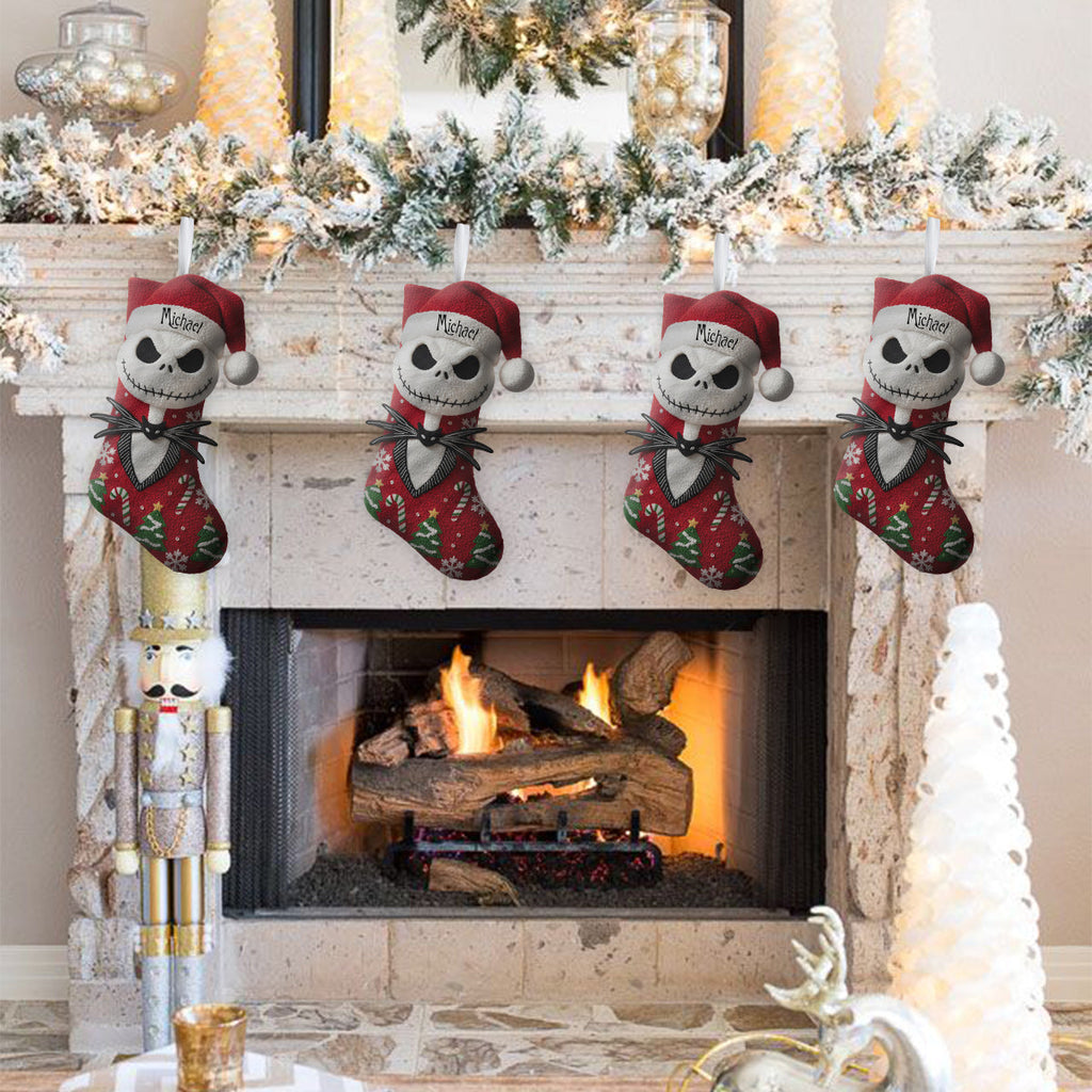 Personalized Nightmare Before Christmas Shaped Stocking for Kids | Custom Name Holiday Decor Shaped Christmas Stocking GradoCreations