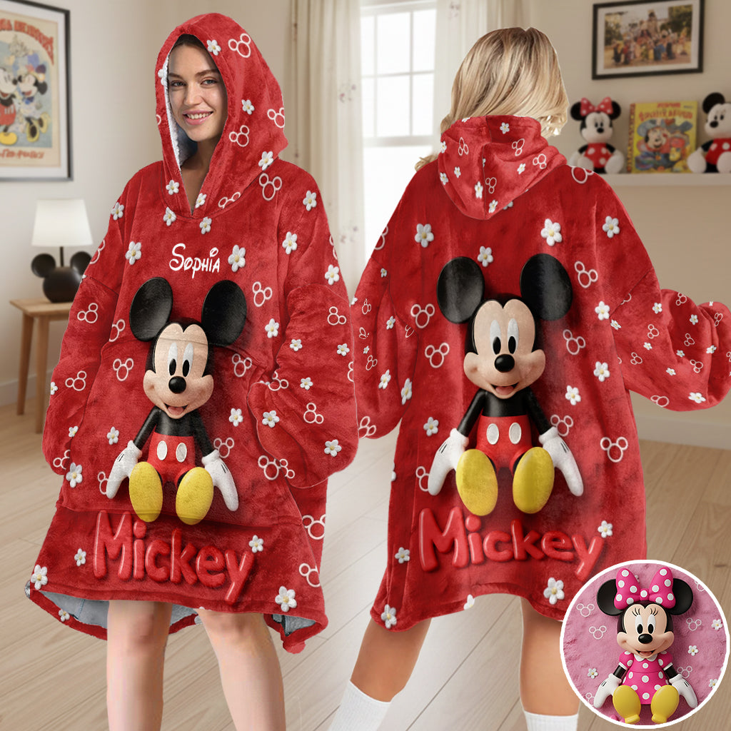 Personalized Mouse Blanket Hoodie with Name Custom Gift Blanket Hoodie GradoCreations