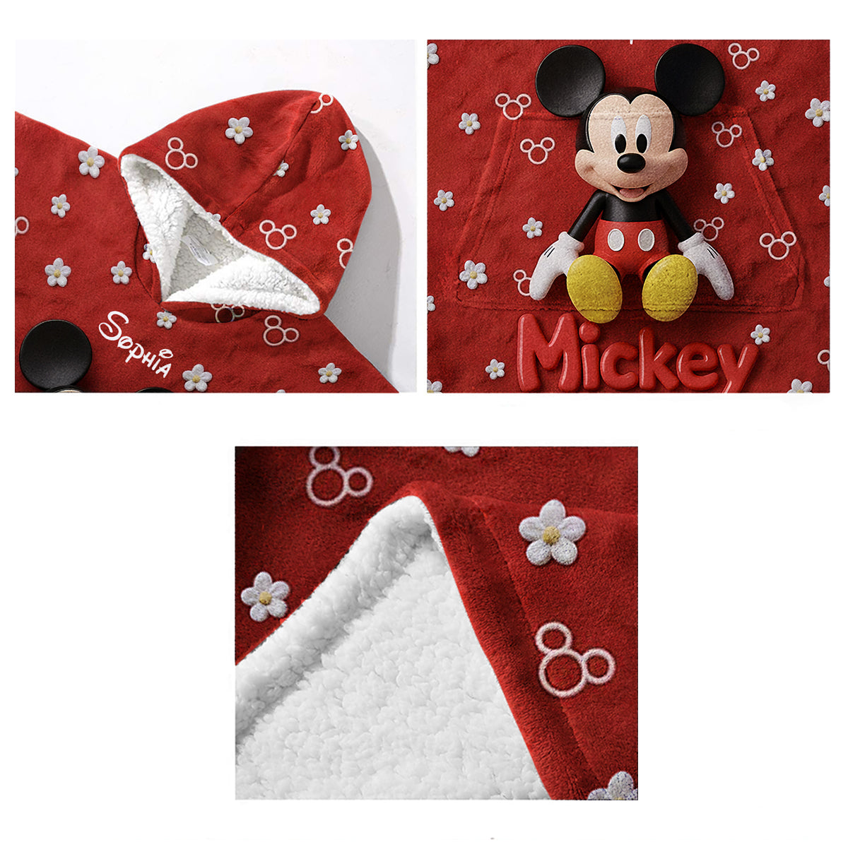 Personalized Mouse Blanket Hoodie with Name Custom Gift Blanket Hoodie GradoCreations