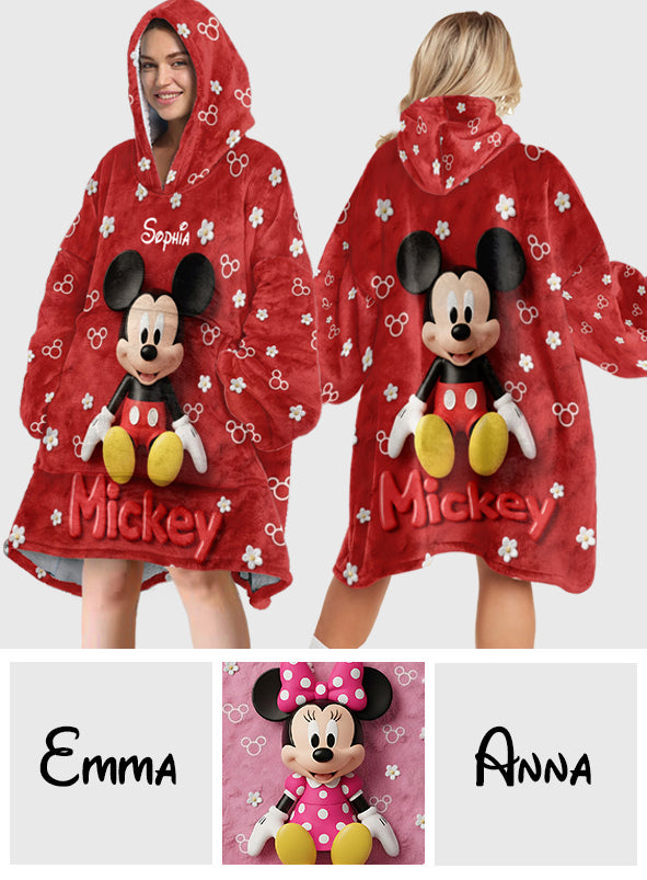Personalized Mouse Blanket Hoodie with Name Custom Gift Blanket Hoodie GradoCreations