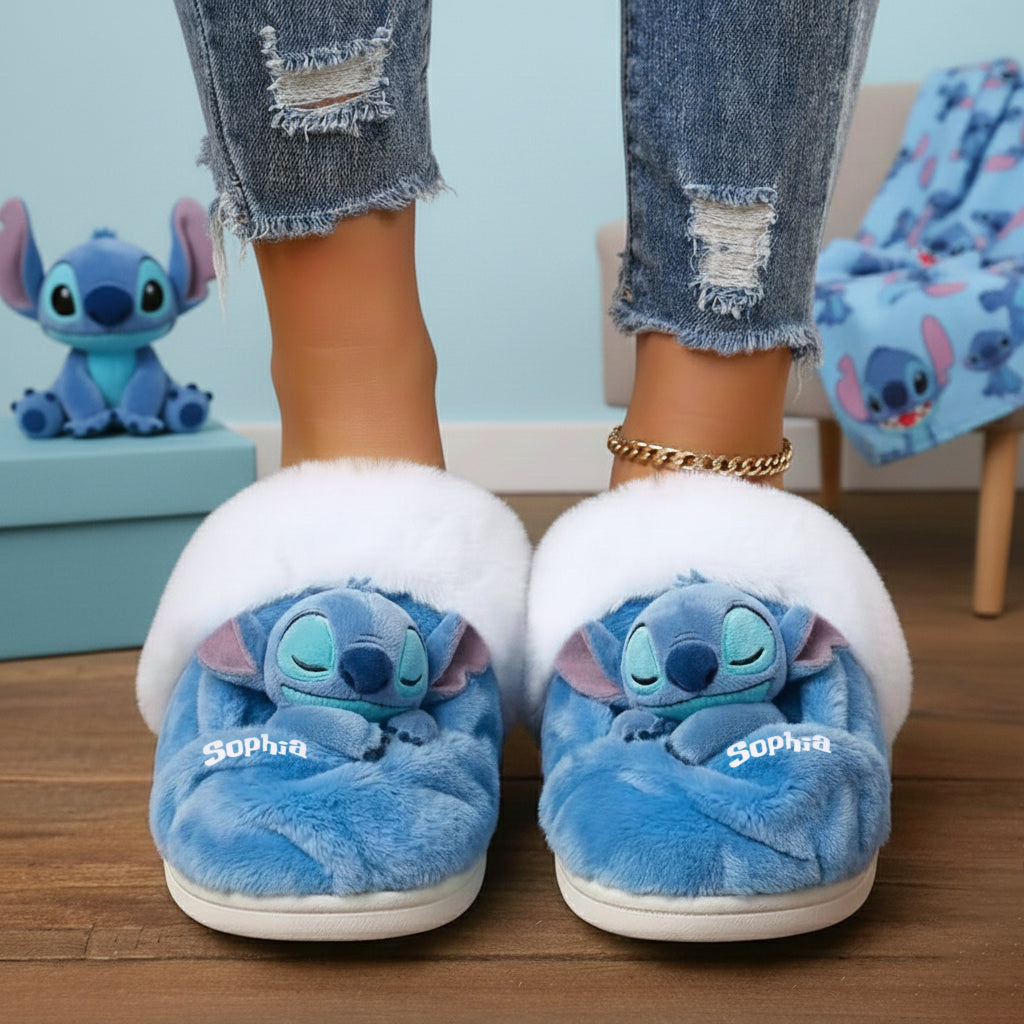 Personalized Fur-Lined Slippers with Stitch Design for Women Slippers With Fur Lining GradoCreations