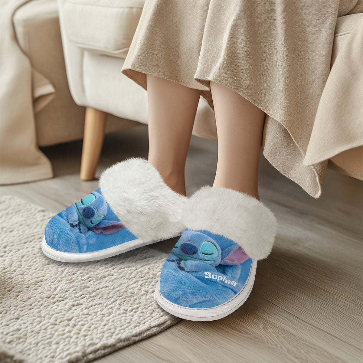 Personalized Fur-Lined Slippers with Stitch Design for Women Slippers With Fur Lining GradoCreations