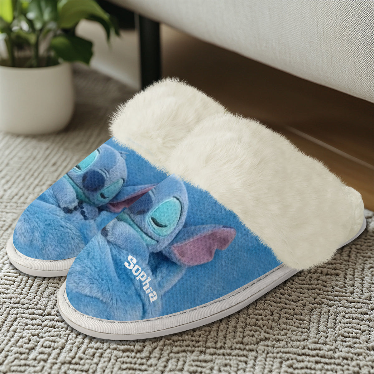 Personalized Fur-Lined Slippers with Stitch Design for Women Slippers With Fur Lining GradoCreations