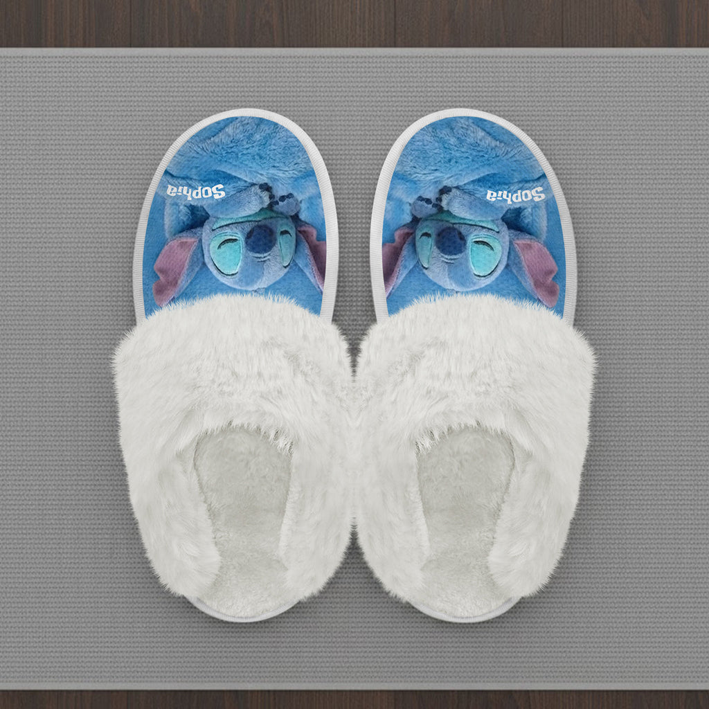 Personalized Fur-Lined Slippers with Stitch Design for Women Slippers With Fur Lining GradoCreations