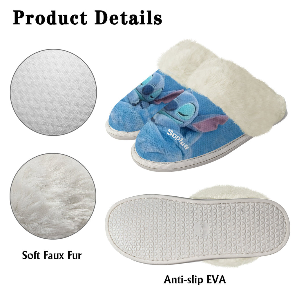 Personalized Fur-Lined Slippers with Stitch Design for Women Slippers With Fur Lining GradoCreations