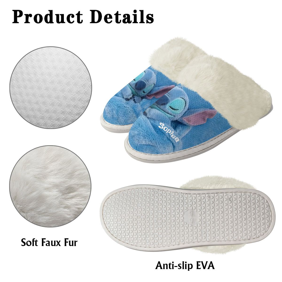 Personalized Fur-Lined Slippers with Stitch Design for Women Slippers With Fur Lining GradoCreations