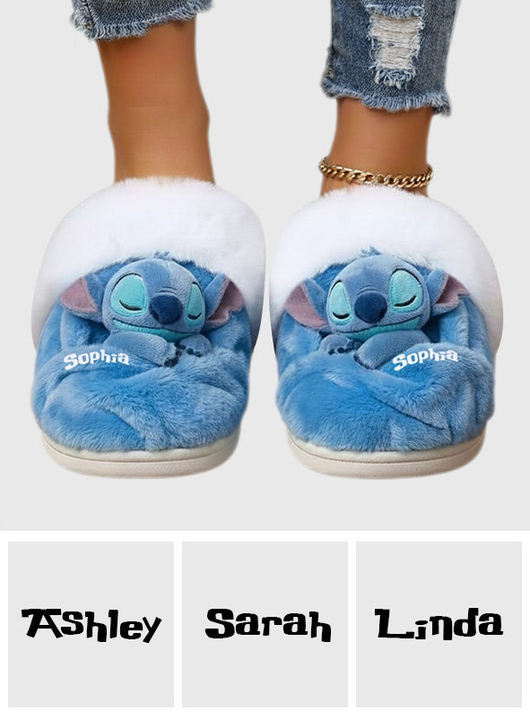 Personalized Fur-Lined Slippers with Stitch Design for Women Slippers With Fur Lining GradoCreations