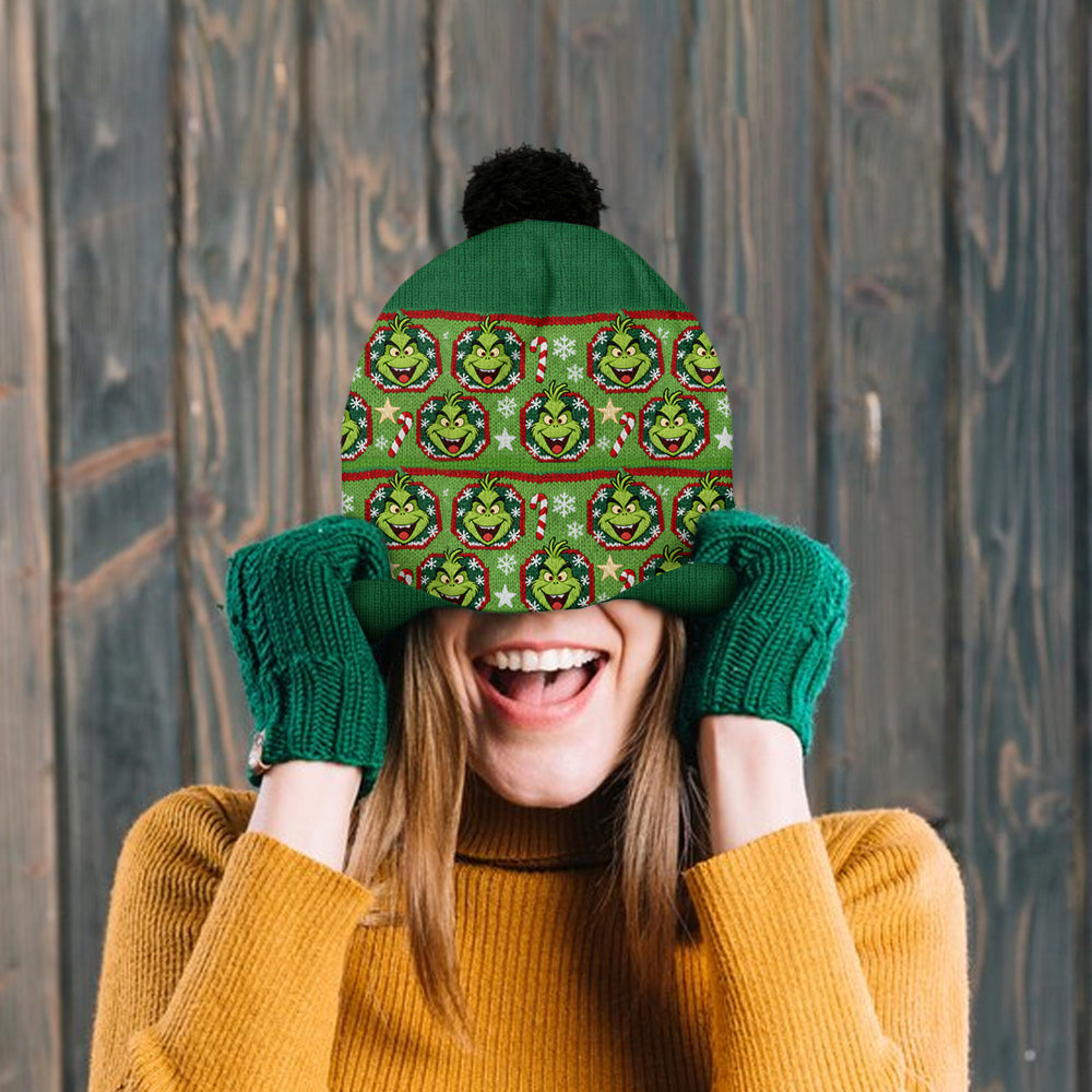 Personalized Grinch Mass Beanie Hat Custom Name Holiday Gift Beanie Hat GradoCreations
