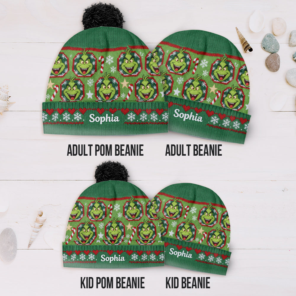 Personalized Grinch Mass Beanie Hat Custom Name Holiday Gift Beanie Hat GradoCreations