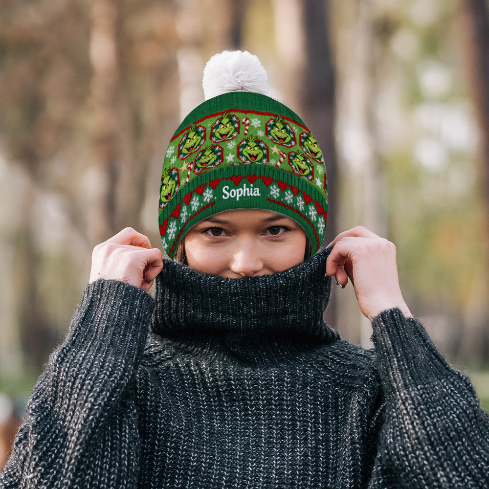 Personalized Grinch Mass Beanie Hat Custom Name Holiday Gift Beanie Hat GradoCreations