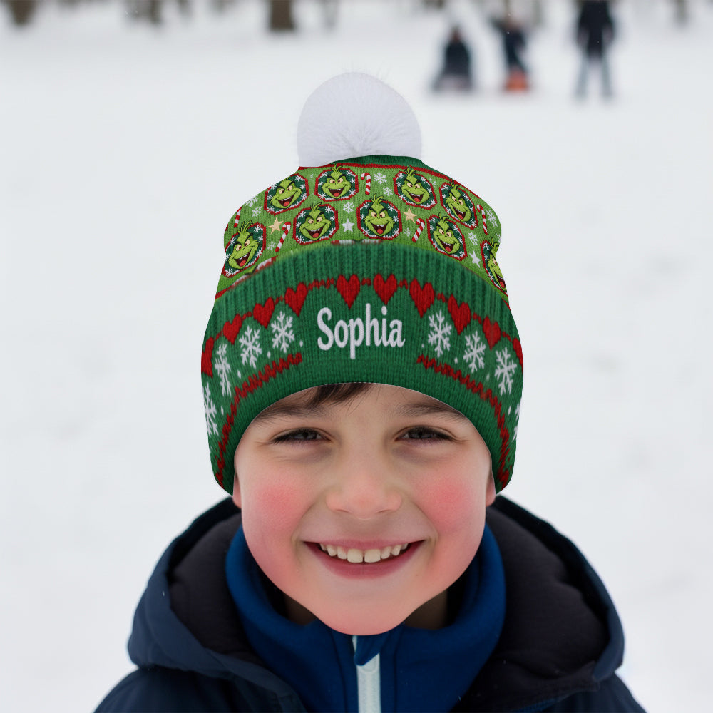 Personalized Grinch Mass Beanie Hat Custom Name Holiday Gift Beanie Hat GradoCreations