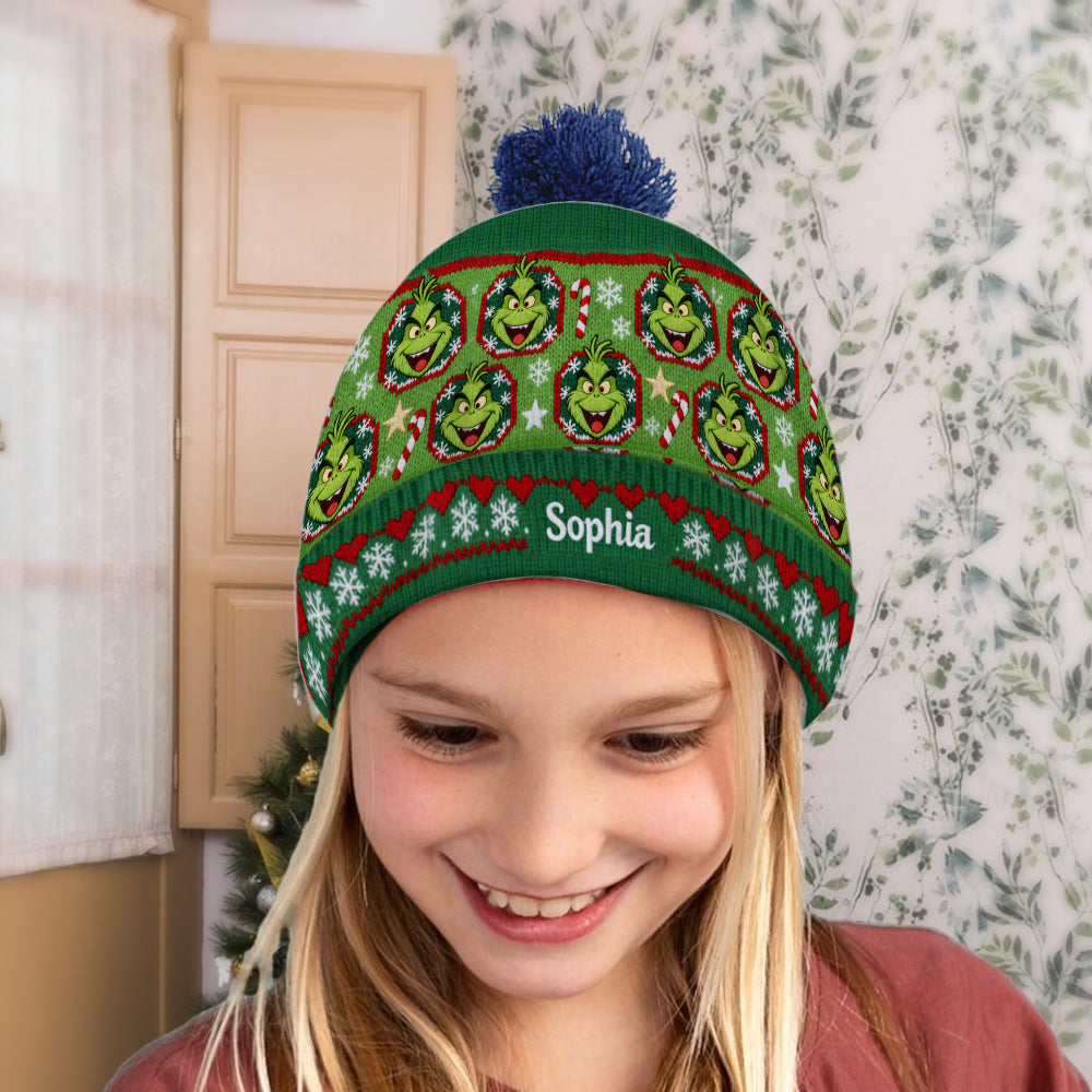 Personalized Grinch Mass Beanie Hat Custom Name Holiday Gift Beanie Hat GradoCreations