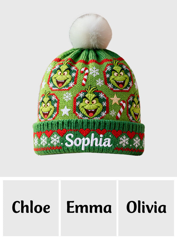 Personalized Grinch Mass Beanie Hat Custom Name Holiday Gift Beanie Hat GradoCreations