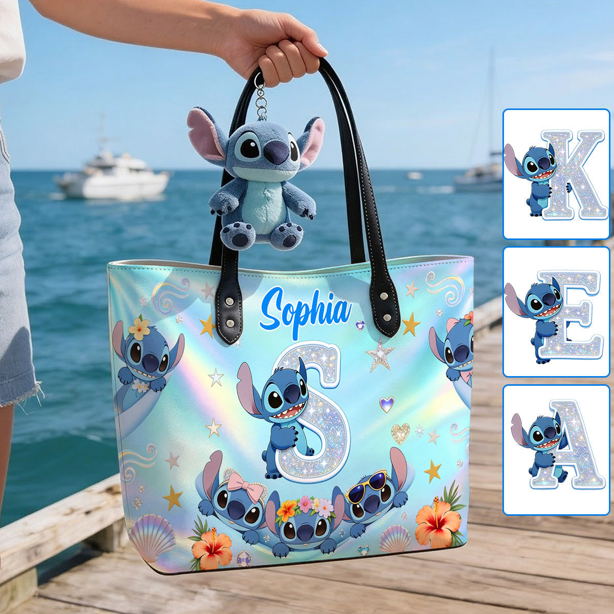 Personalized Ohana Leather Tote Bag with Plush Charm for Girls Leather Bag With Plush Charm GradoCreations