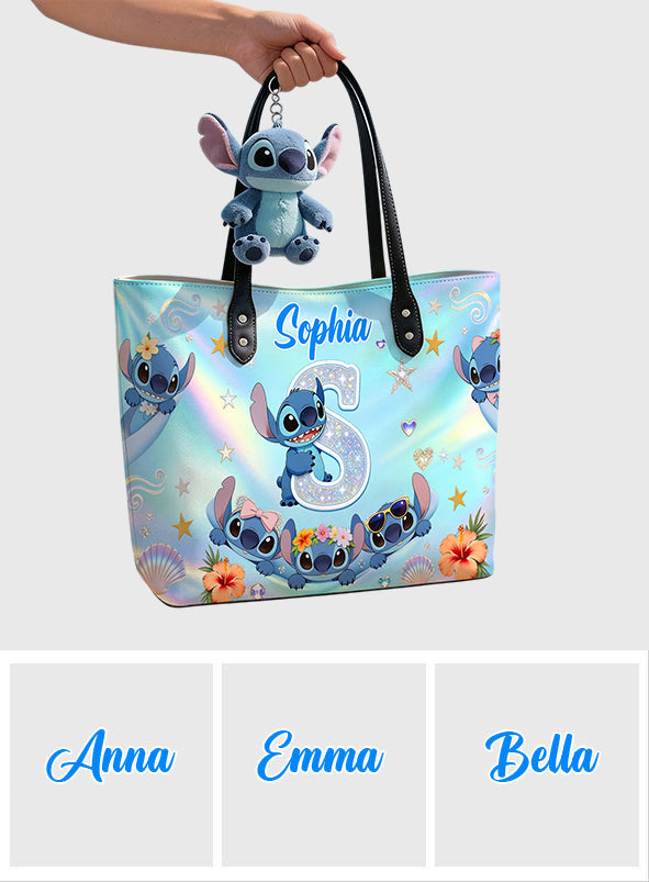 Personalized Ohana Leather Tote Bag with Plush Charm for Girls Leather Bag With Plush Charm GradoCreations