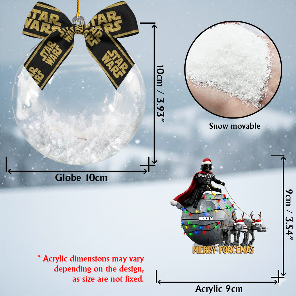 Personalized Star Wars Snow Globe Ornament with Bow for Christmas Snow Globe Ornament With Bow GradoCreations