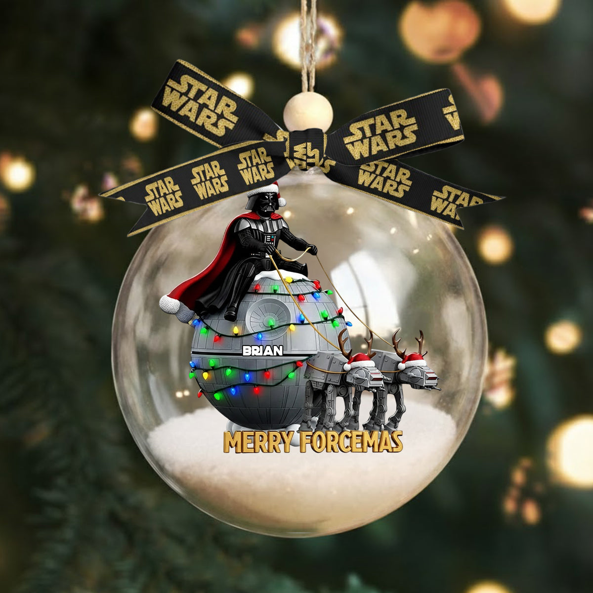 Personalized Star Wars Snow Globe Ornament with Bow for Christmas Snow Globe Ornament With Bow GradoCreations