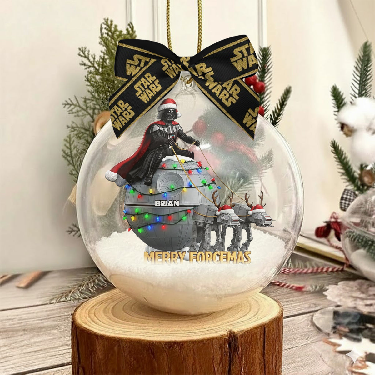 Personalized Star Wars Snow Globe Ornament with Bow for Christmas Snow Globe Ornament With Bow GradoCreations