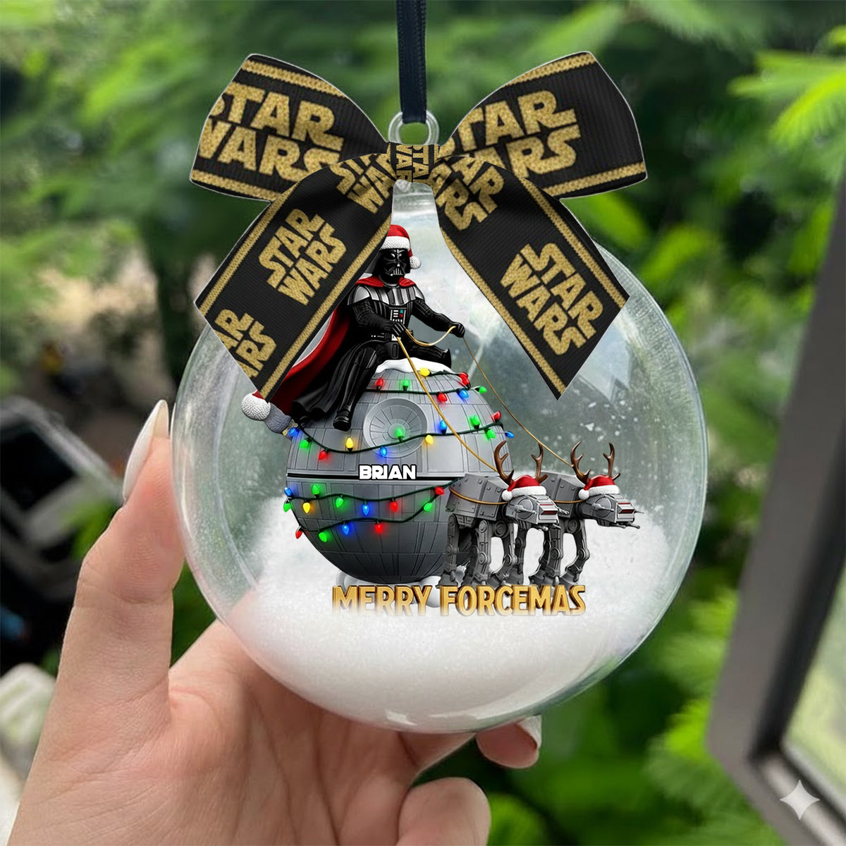 Personalized Star Wars Snow Globe Ornament with Bow for Christmas Snow Globe Ornament With Bow GradoCreations