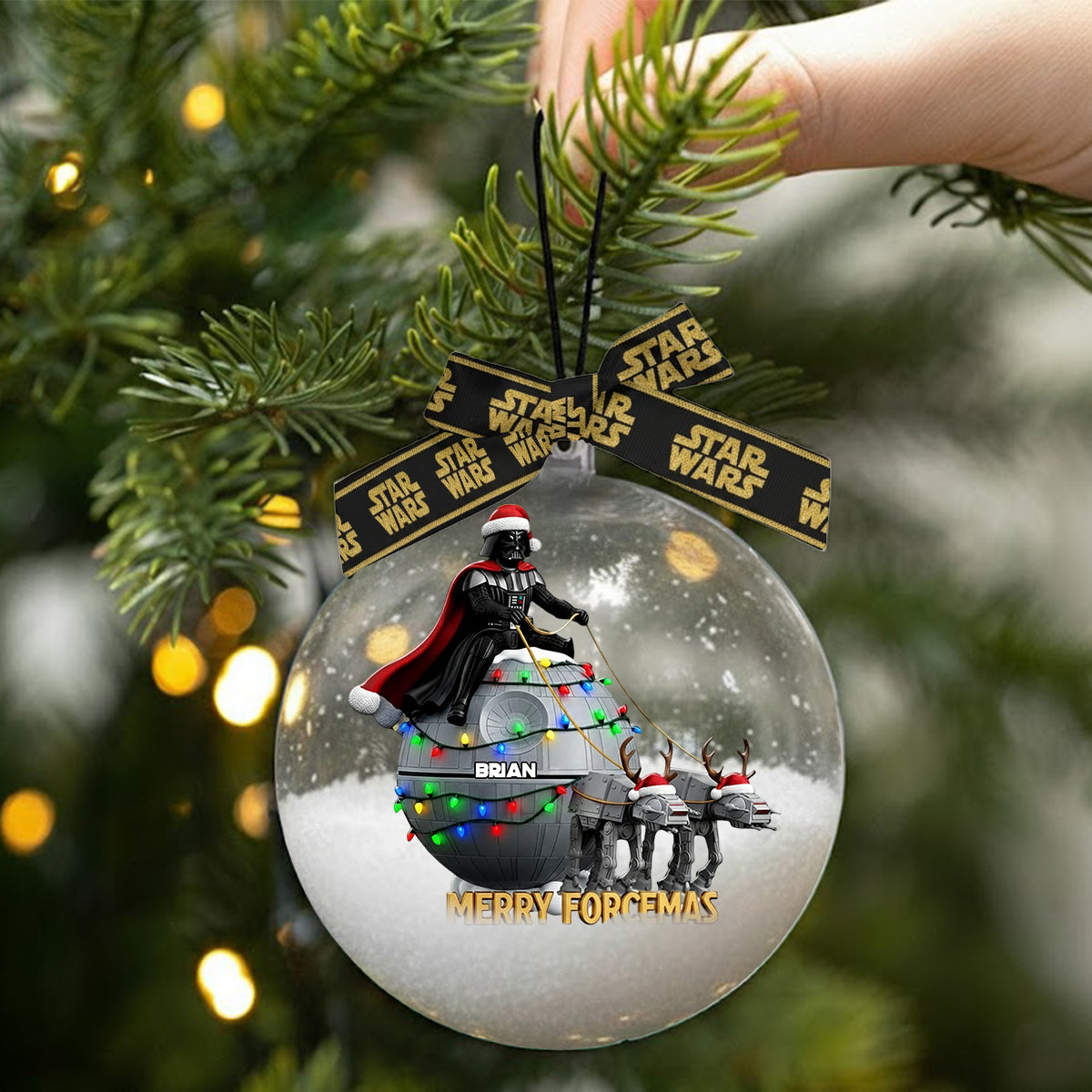 Personalized Star Wars Snow Globe Ornament with Bow for Christmas Snow Globe Ornament With Bow GradoCreations