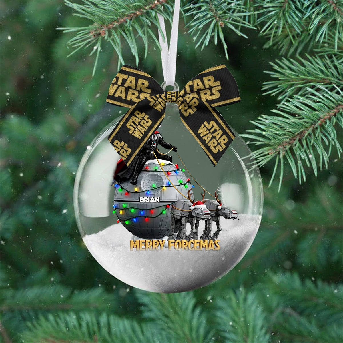 Personalized Star Wars Snow Globe Ornament with Bow for Christmas Snow Globe Ornament With Bow GradoCreations