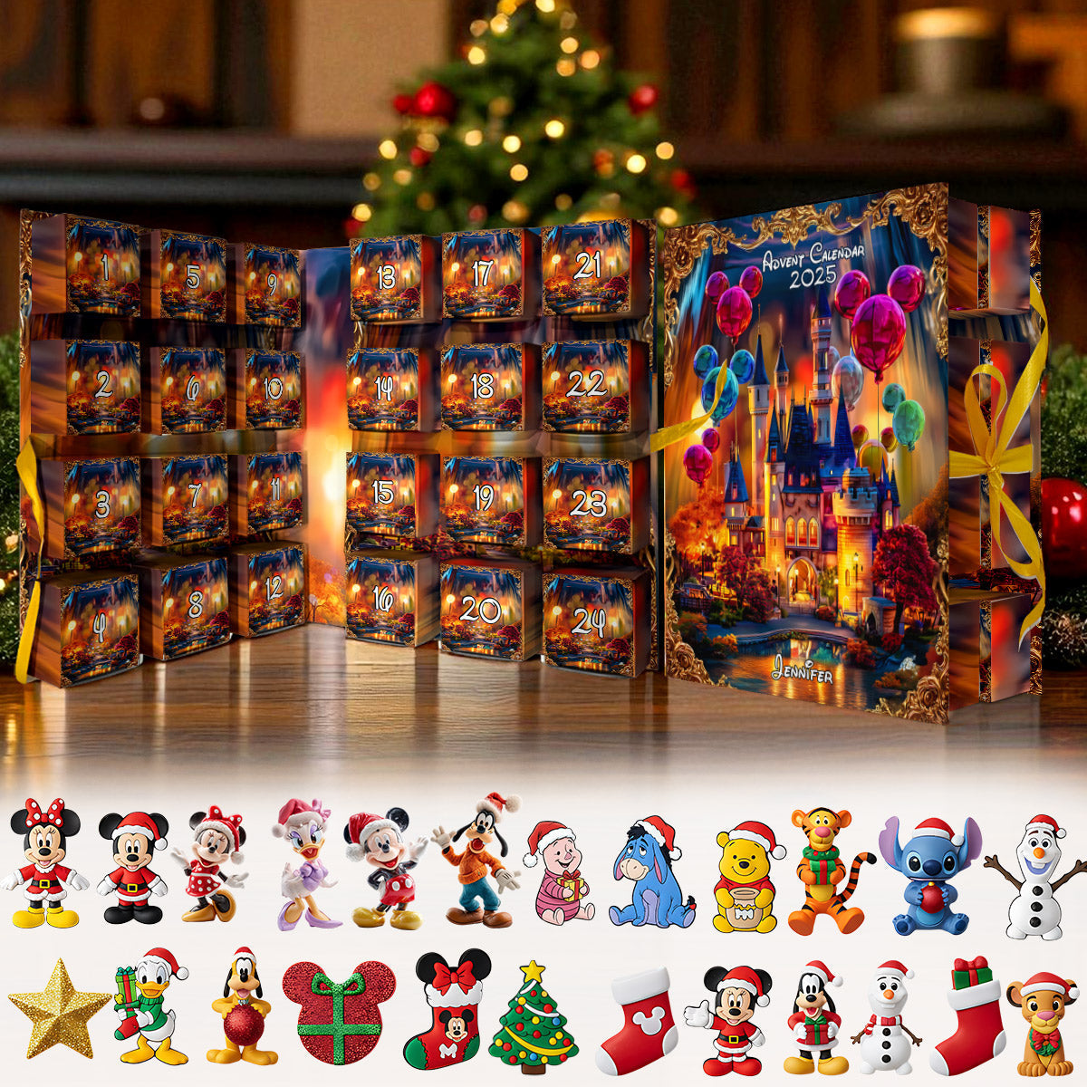 Personalized Advent Calendar with 24 Ornaments Gift for Kids Folded Advent Calendar With Ornaments GradoCreations
