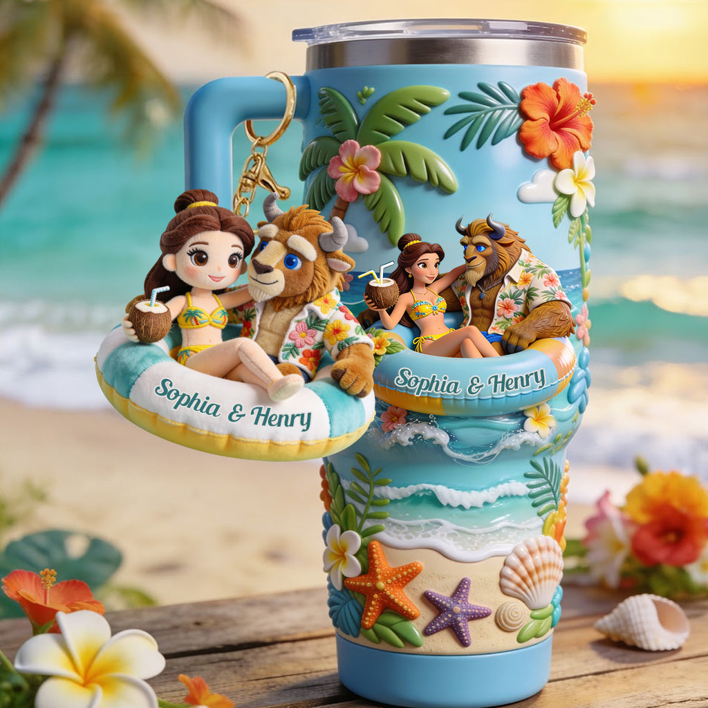 Personalized Beauty and the Beast Tumbler with Plush Charm for Couples Tumbler With Plush Charm GradoCreations