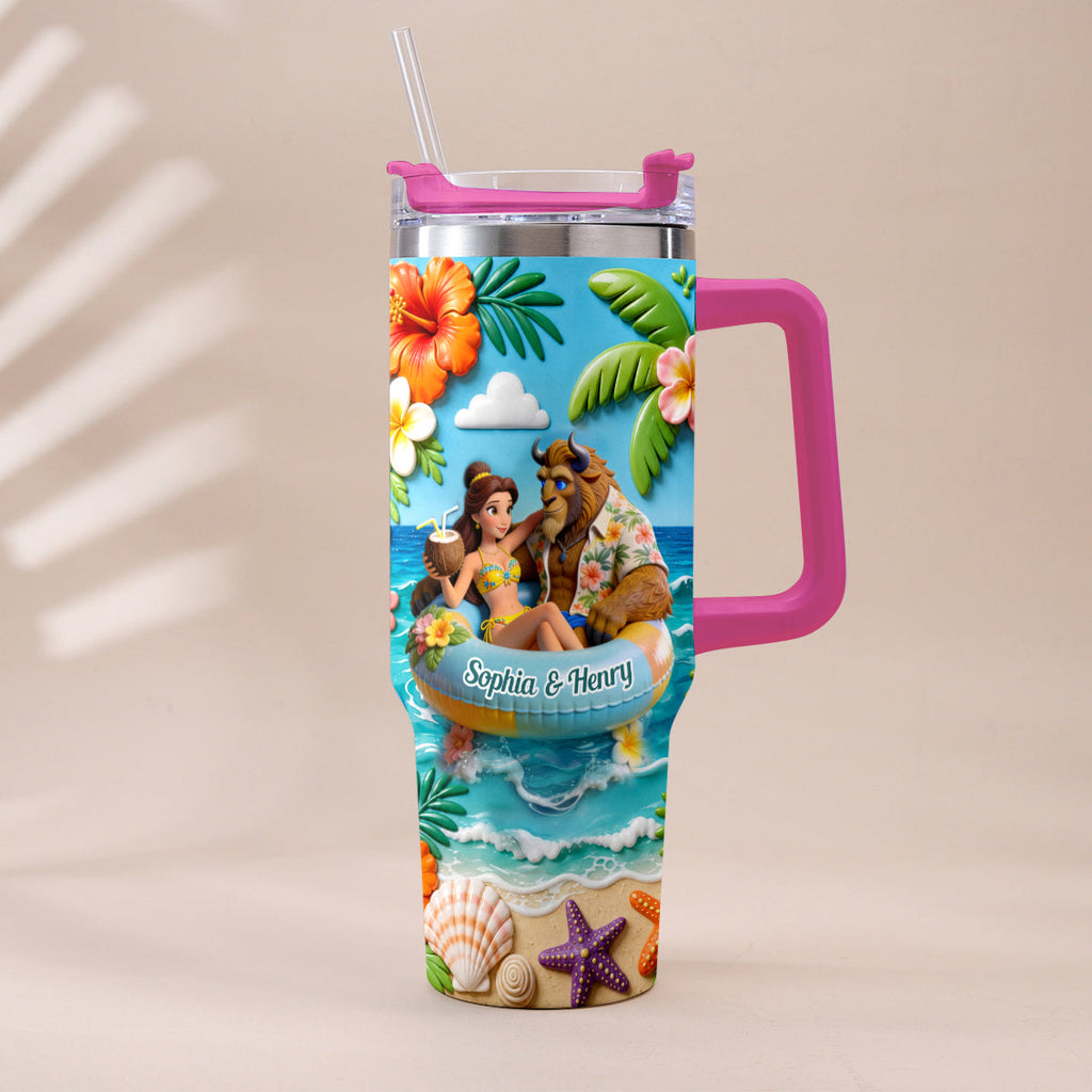 Personalized Beauty and the Beast Tumbler with Plush Charm for Couples Tumbler With Plush Charm GradoCreations