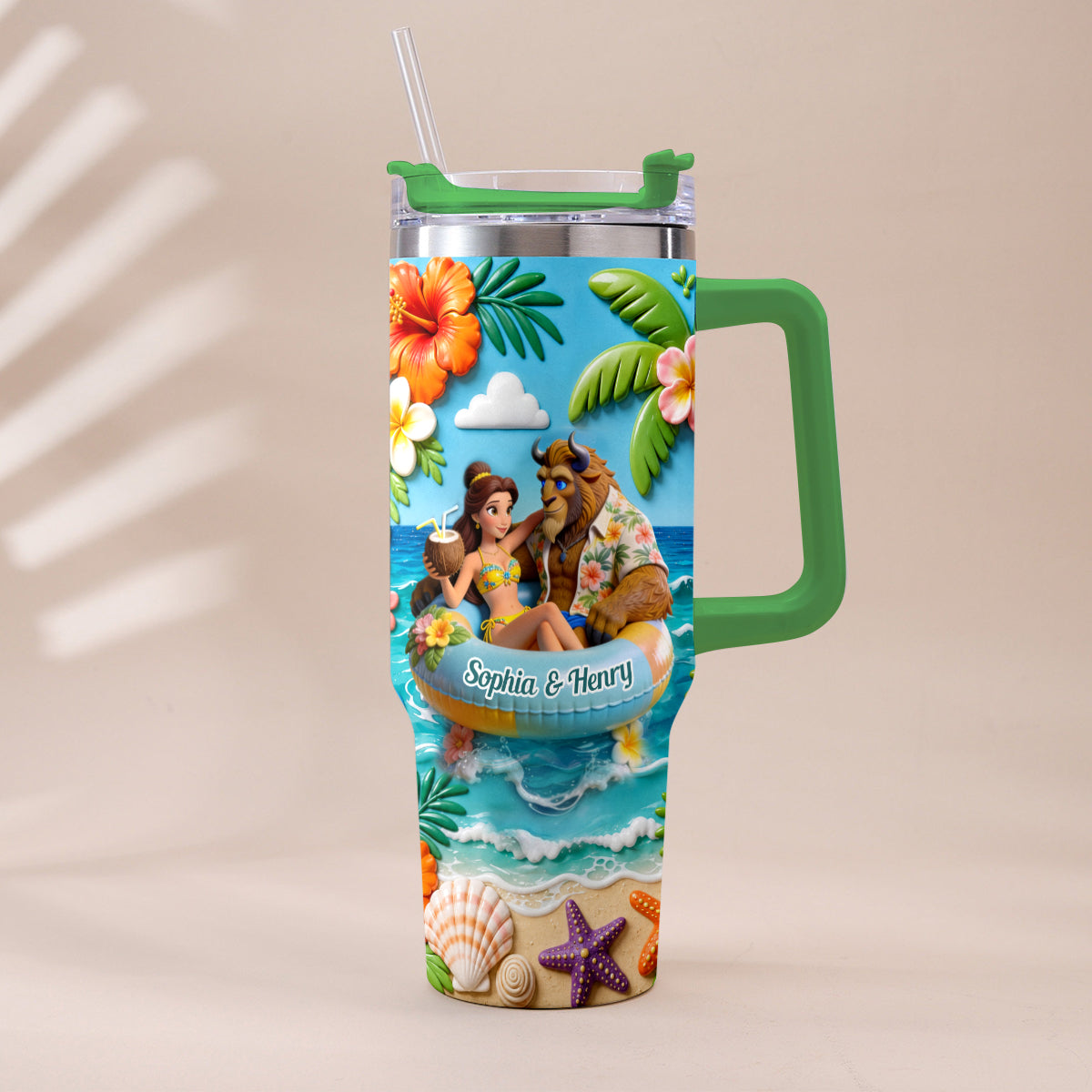 Personalized Beauty and the Beast Tumbler with Plush Charm for Couples Tumbler With Plush Charm GradoCreations