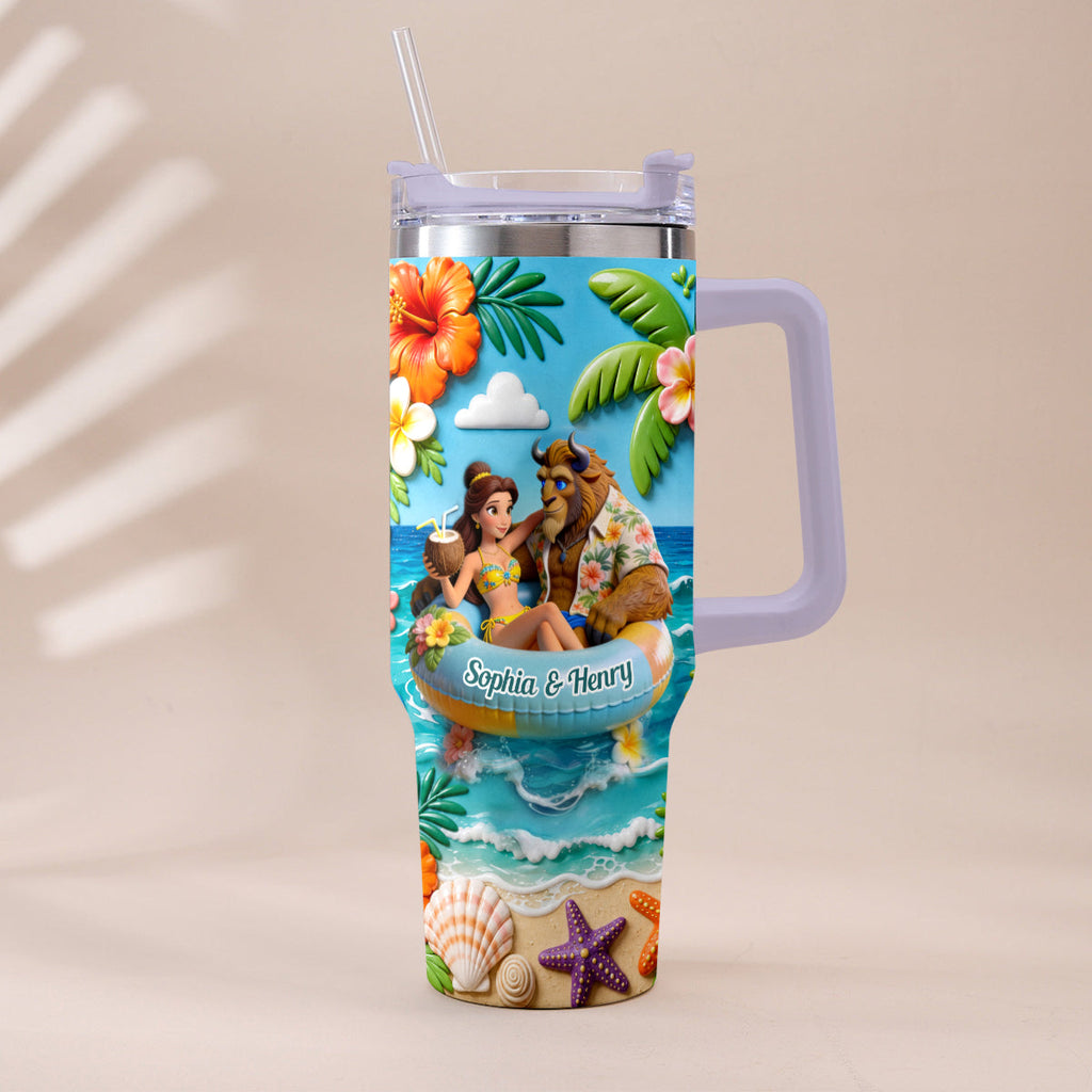 Personalized Beauty and the Beast Tumbler with Plush Charm for Couples Tumbler With Plush Charm GradoCreations