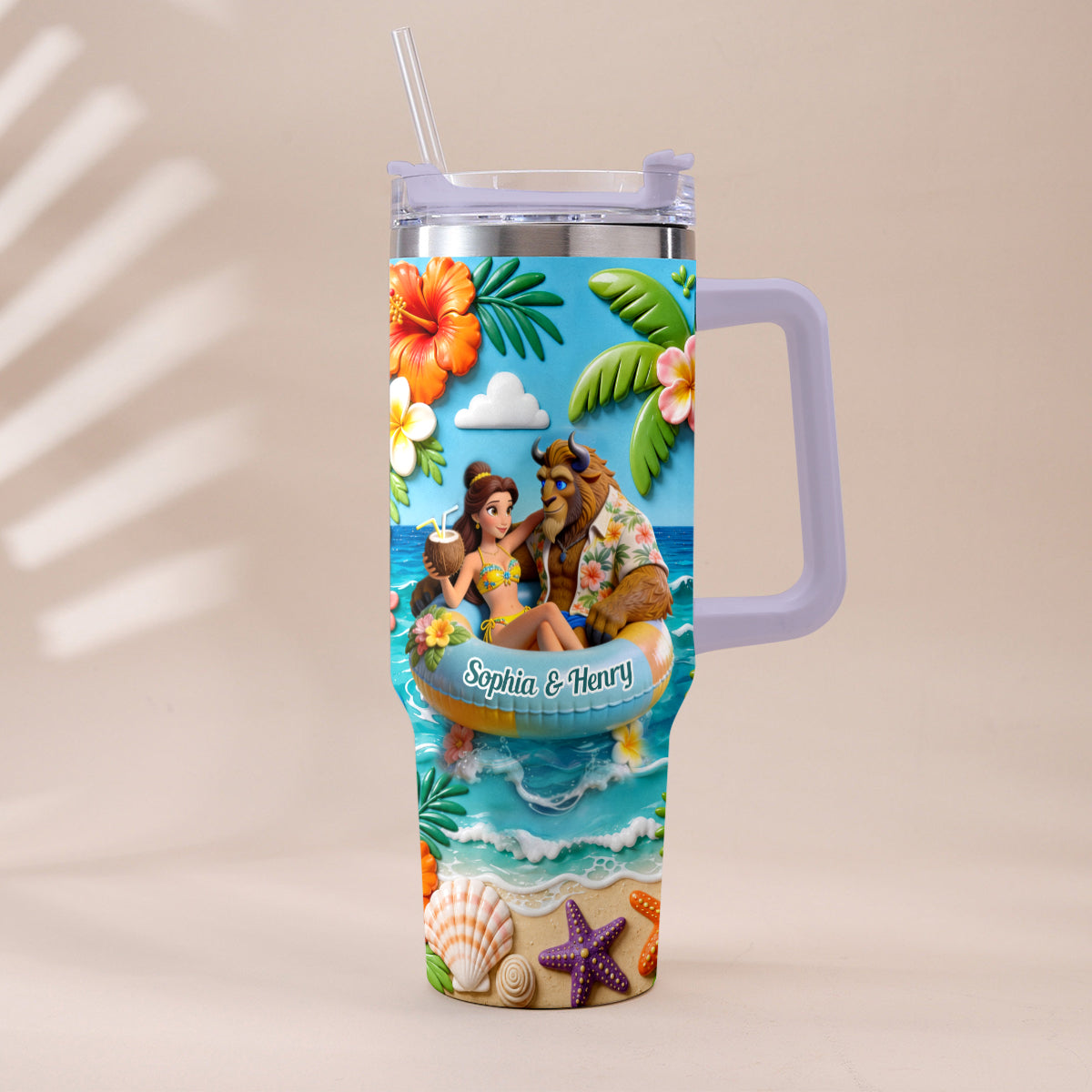 Personalized Beauty and the Beast Tumbler with Plush Charm for Couples Tumbler With Plush Charm GradoCreations