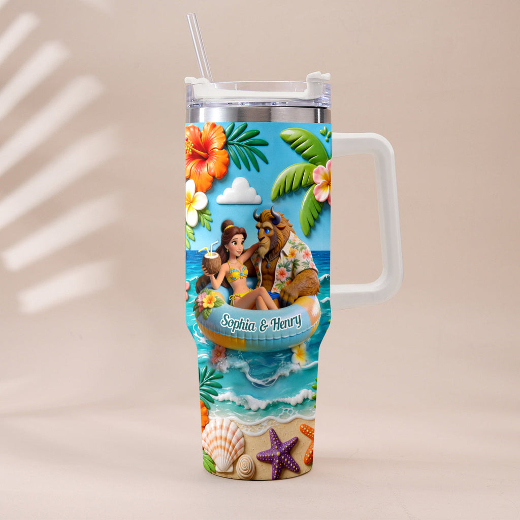 Personalized Beauty and the Beast Tumbler with Plush Charm for Couples Tumbler With Plush Charm GradoCreations