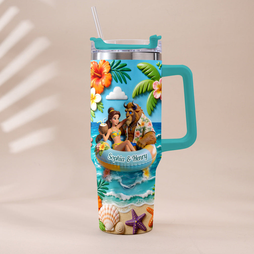 Personalized Beauty and the Beast Tumbler with Plush Charm for Couples Tumbler With Plush Charm GradoCreations