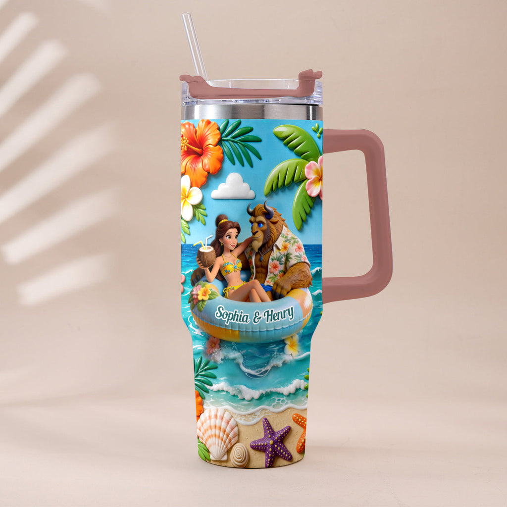 Personalized Beauty and the Beast Tumbler with Plush Charm for Couples Tumbler With Plush Charm GradoCreations