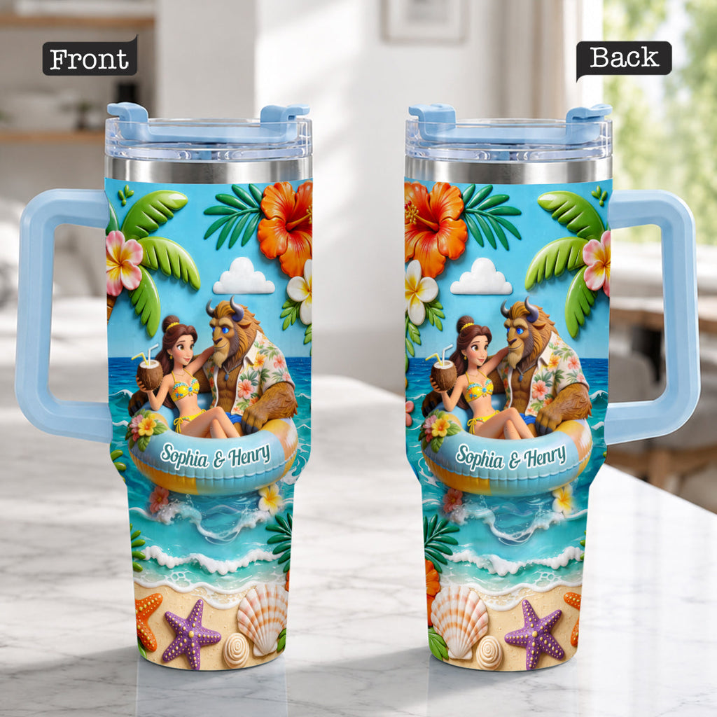 Personalized Beauty and the Beast Tumbler with Plush Charm for Couples Tumbler With Plush Charm GradoCreations