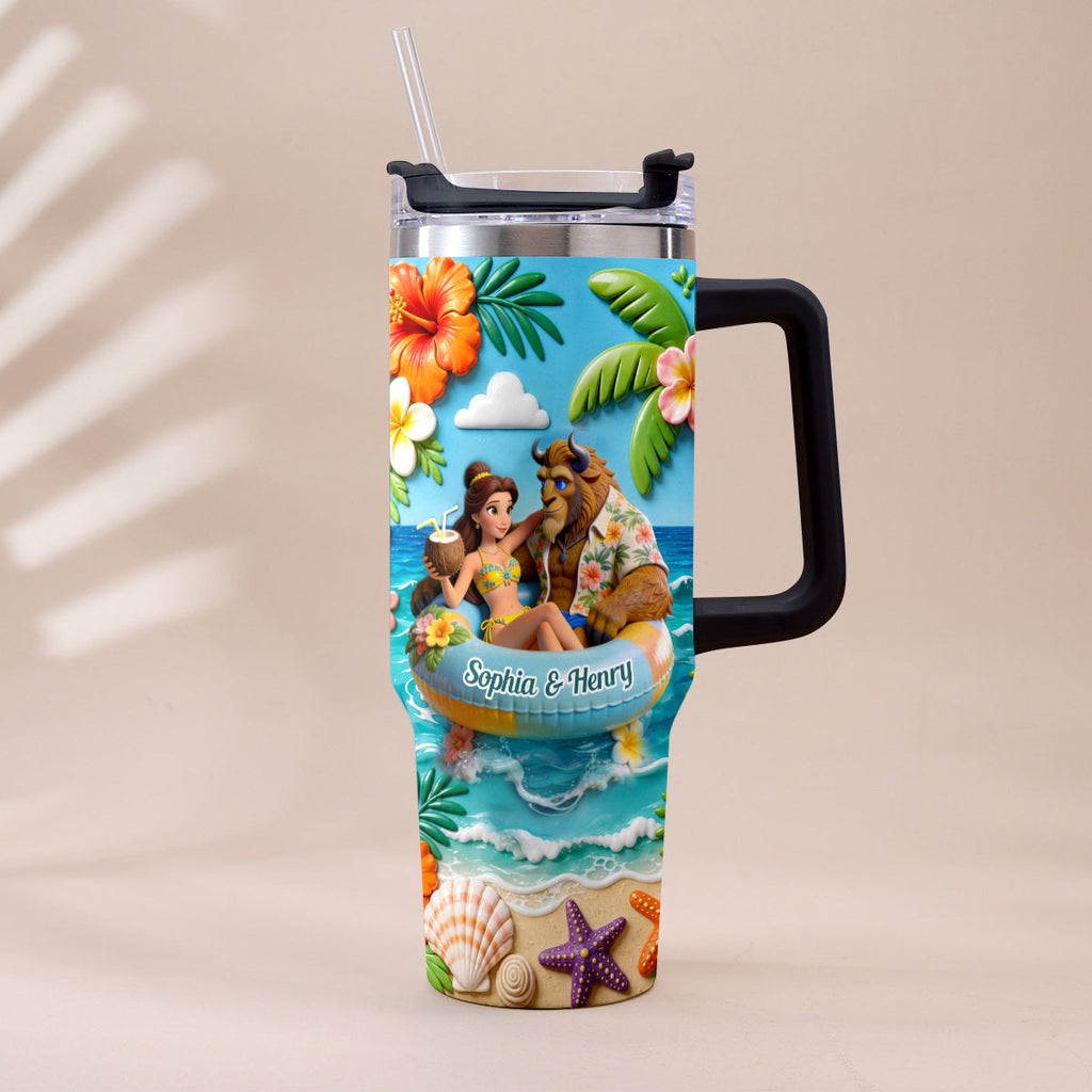 Personalized Beauty and the Beast Tumbler with Plush Charm for Couples Tumbler With Plush Charm GradoCreations