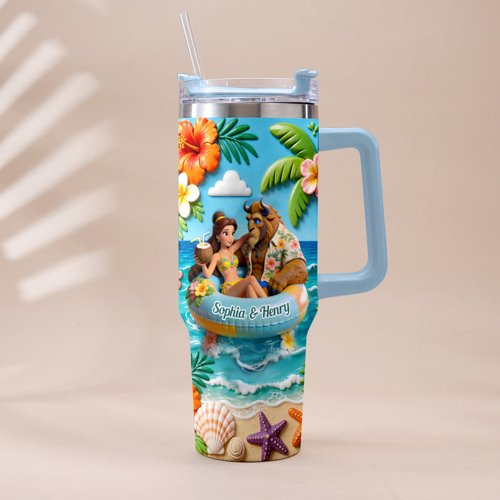 Personalized Beauty and the Beast Tumbler with Plush Charm for Couples Tumbler With Plush Charm GradoCreations