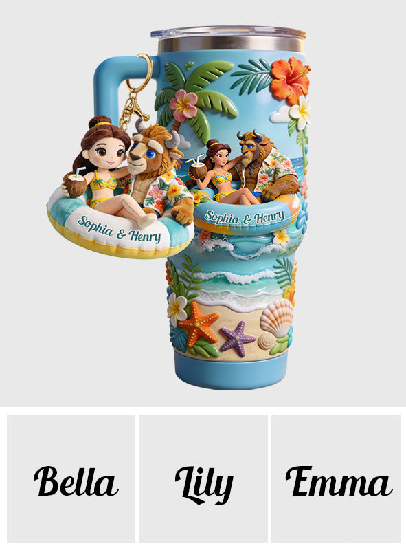 Personalized Beauty and the Beast Tumbler with Plush Charm for Couples Tumbler With Plush Charm GradoCreations