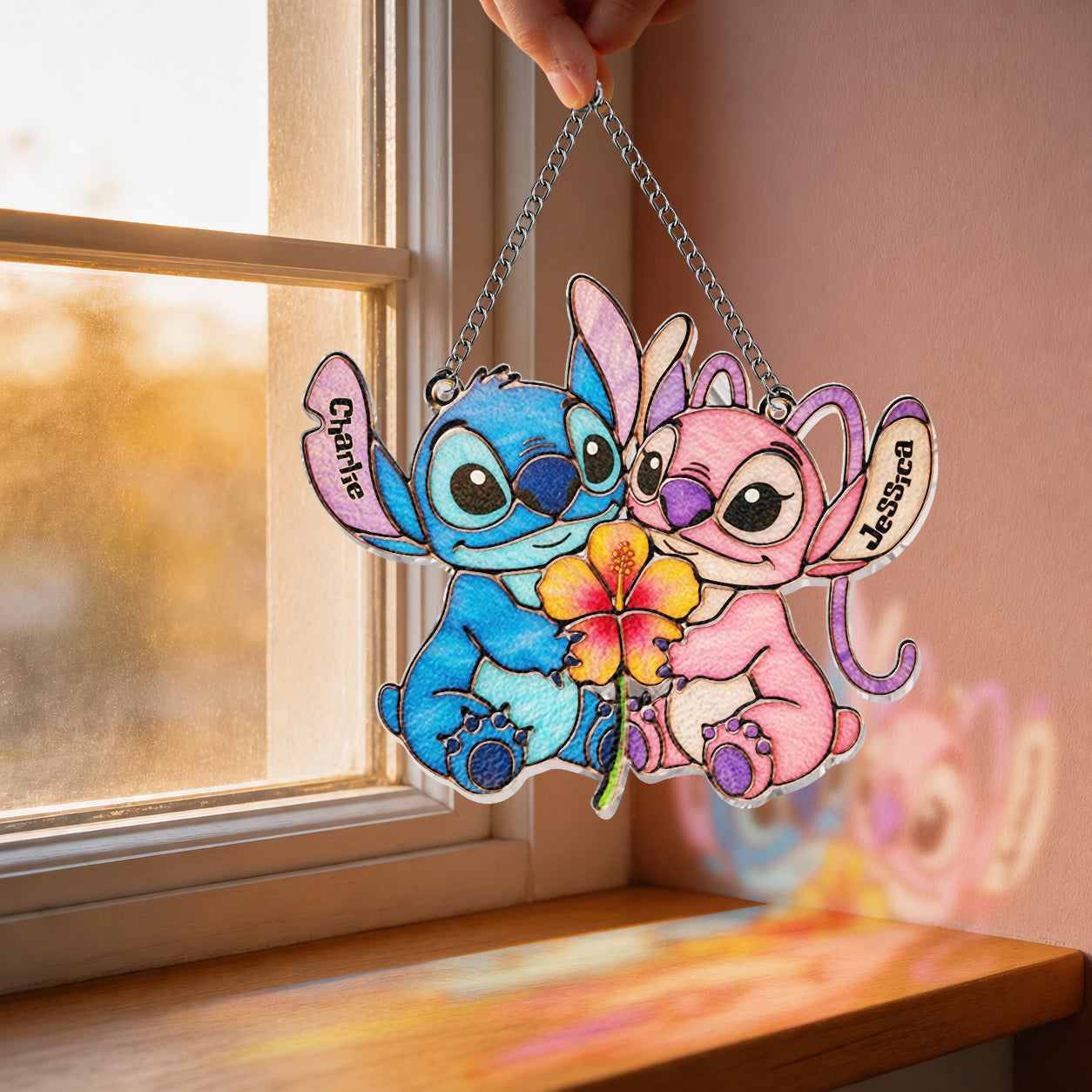 Personalized 3D Printed Glass Suncatcher Ohana Theme Gift 3D Printed Glass Suncatcher GradoCreations